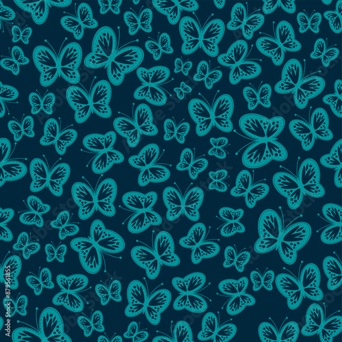 Seamless vector illustration print pattern background wallpaper with butterflies summer spring for textile, paper, pack etc 