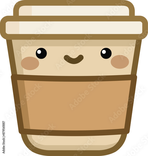 Smiling coffee cup in a kawaii style