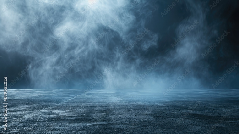 Abstract thunderstorm over smoky asphalt floor and dark blue empty street, studio texture Abstract thunderstorm over smoky asphalt floor and dark blue empty street, studio texture