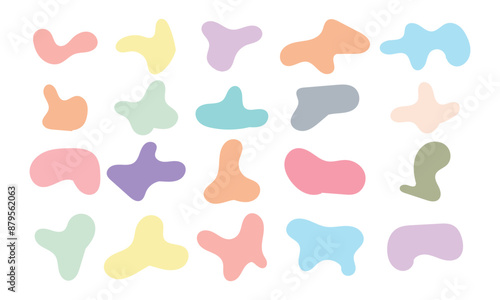 Modern liquid irregular colorful blob shape abstract elements graphic flat style design fluid vector illustration set. 123