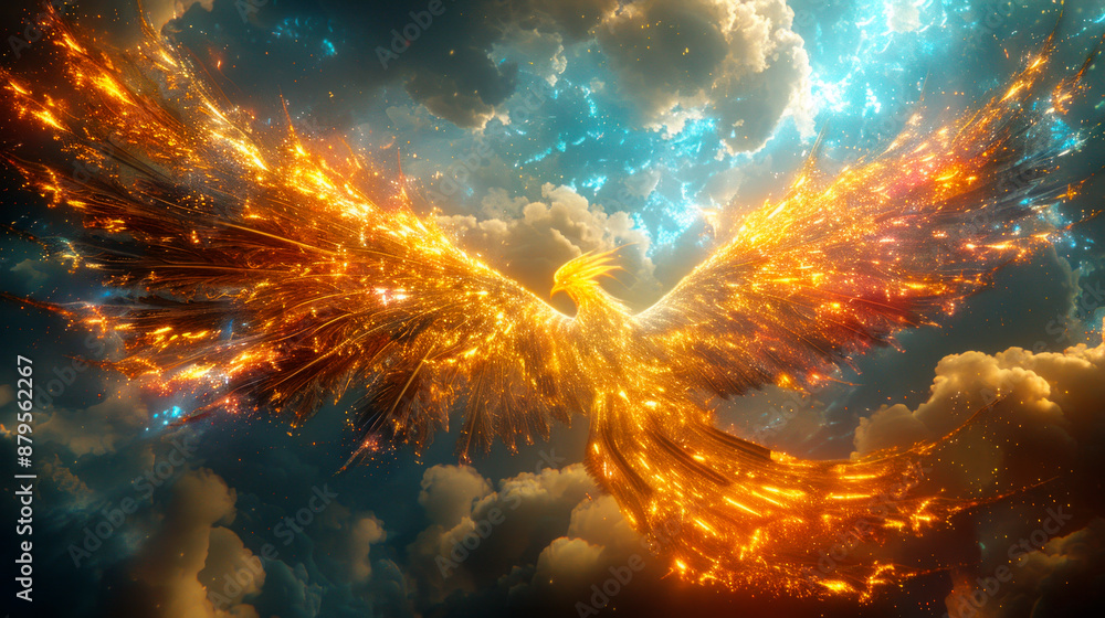 Obraz premium Magic bird-like creature or fire angel in flight