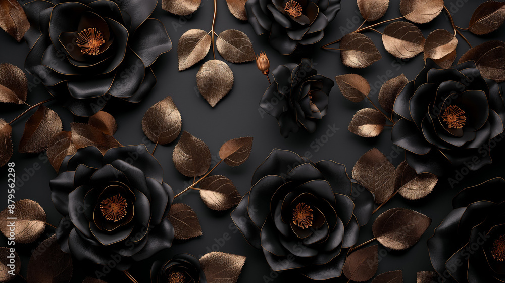 Elegant black and gold roses on dark background for memorial obituary necrology funeral death banner concept Elegant black and gold roses on dark background for memorial obituary necrology funeral death banner concept