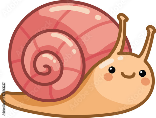Smiling cute snail in a kawaii style
