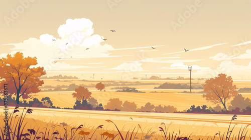 Autumn Liautumn outdoor field natural cartoon aesthetic illustration
