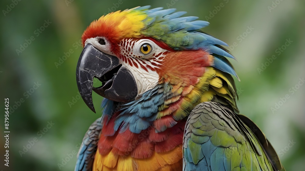 Fototapeta premium A colorful parrot is shown with a blue and yellow feathers 