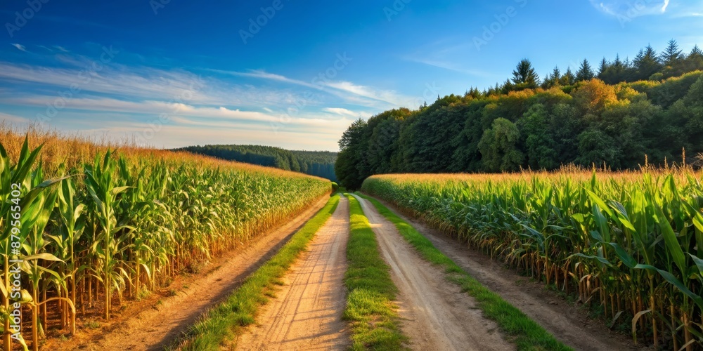 Fototapeta premium Path Through Cornfield, Cornfield, Road, Summer, Countryside