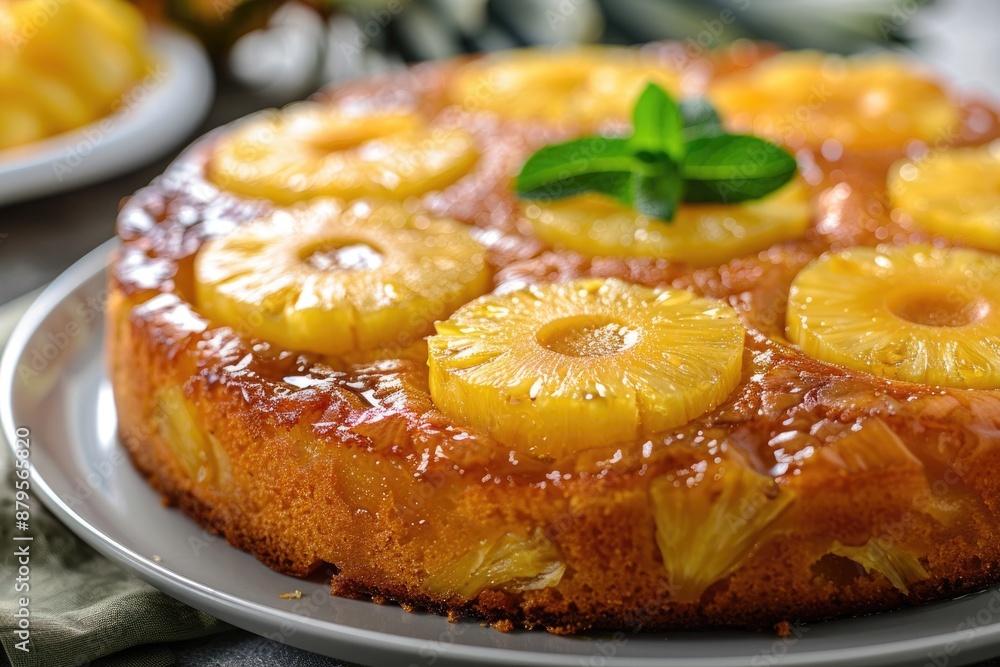Golden Pineapple Upside-Down Cake on Festive Table