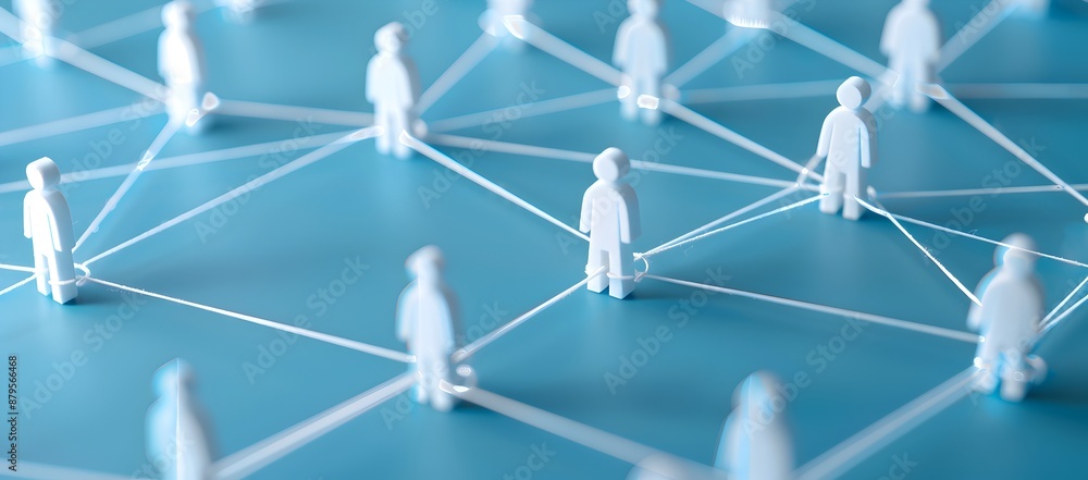 A network of interconnected white figures on a blue background, representing social media networks and community building in marketing A network of interconnected white figures on a blue background, representing social media networks and community building in marketing