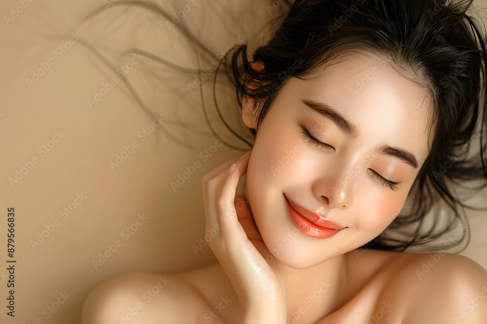 Close-up of a smiling woman with eyes closed, showcasing natural beauty and a radiant blush on her cheeks. Close-up of a smiling woman with eyes closed, showcasing natural beauty and a radiant blush on her cheeks.