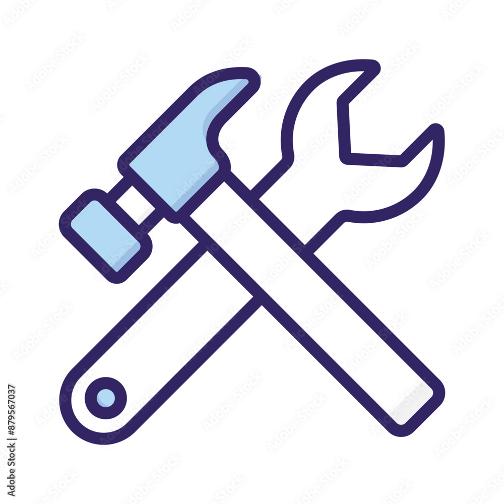 Hammer and wrench crossed, symbolizing tools, maintenance, or construction Hammer and wrench crossed, symbolizing tools, maintenance, or construction