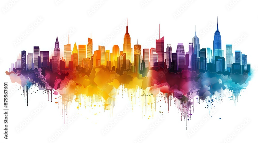 Vibrant watercolor illustration of a city skyline with a blend of colors. Perfect for themes of urban life, art, and modern design. Vibrant watercolor illustration of a city skyline with a blend of colors. Perfect for themes of urban life, art, and modern design.
