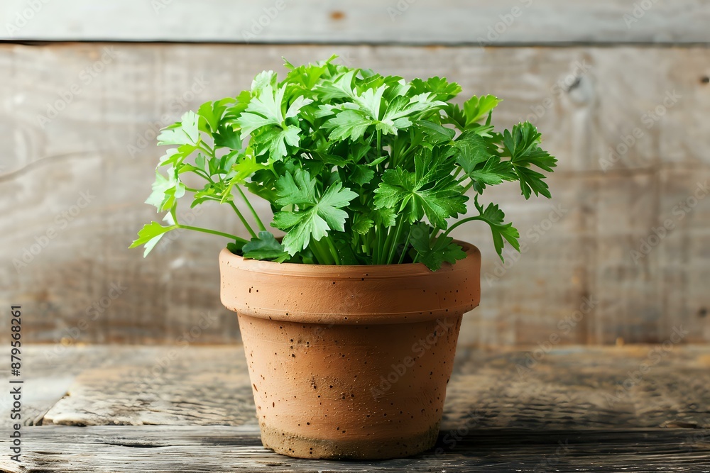 Fresh parsley growing in a terracotta pot. Ideal for gardening, culinary, and herbal projects. Fresh parsley growing in a terracotta pot. Ideal for gardening, culinary, and herbal projects.