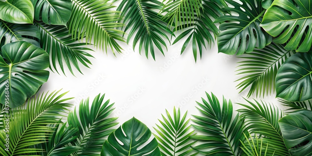 Tropical Leaf Frame Border, White Background, Palm Leaves, Monstera, Green, tropical leaves, green leaves, background, frame, border Tropical Leaf Frame Border, White Background, Palm Leaves, Monstera, Green, tropical leaves, green leaves, background, frame, border