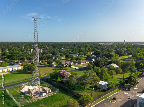 Cellphone tower near a small town neighborhood