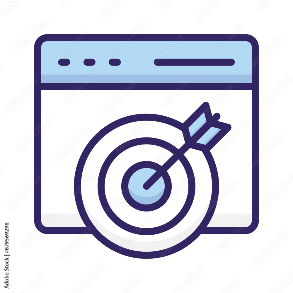 Icon depicting a target with an arrow within a browser window for precision marketing Icon depicting a target with an arrow within a browser window for precision marketing