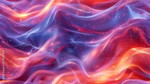 Abstract Background with Wavy Lines and Glowing Particles - 3D Illustration