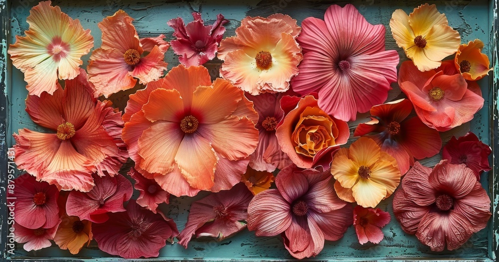 Colorful Flower Arrangement on Wooden Background Colorful Flower Arrangement on Wooden Background
