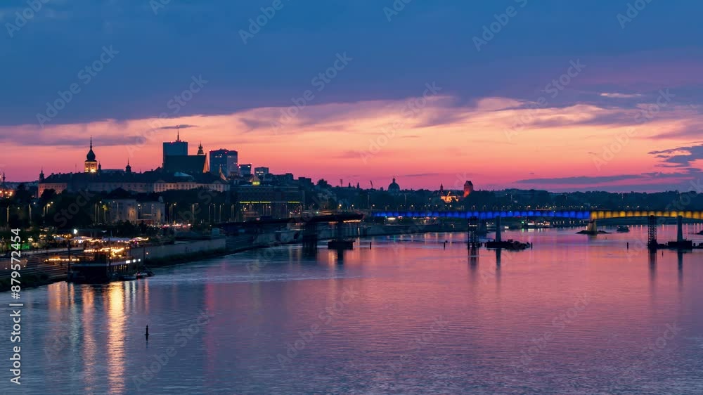 Historic Warsaw Skyline and Bridge Daytime Time-Lapse Historic Warsaw Skyline and Bridge Daytime Time-Lapse
