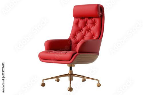 Elegant red office chair with tufted design and armrests. Ideal for modern workspaces and professional environments.