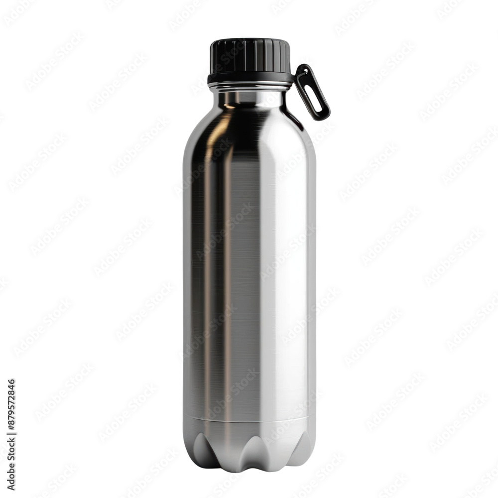 Stainless steel reusable water bottle with a black cap and handle, perfect for outdoor activities, gym, and eco-friendly hydration. Stainless steel reusable water bottle with a black cap and handle, perfect for outdoor activities, gym, and eco-friendly hydration.