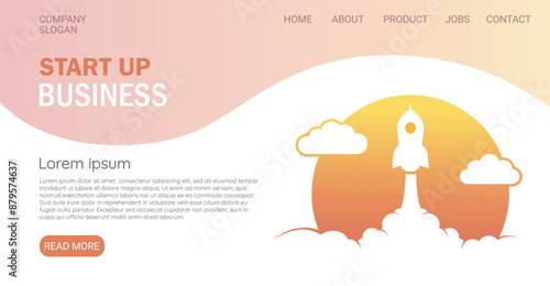 Start up business idea landing page, design concept rocket template for web