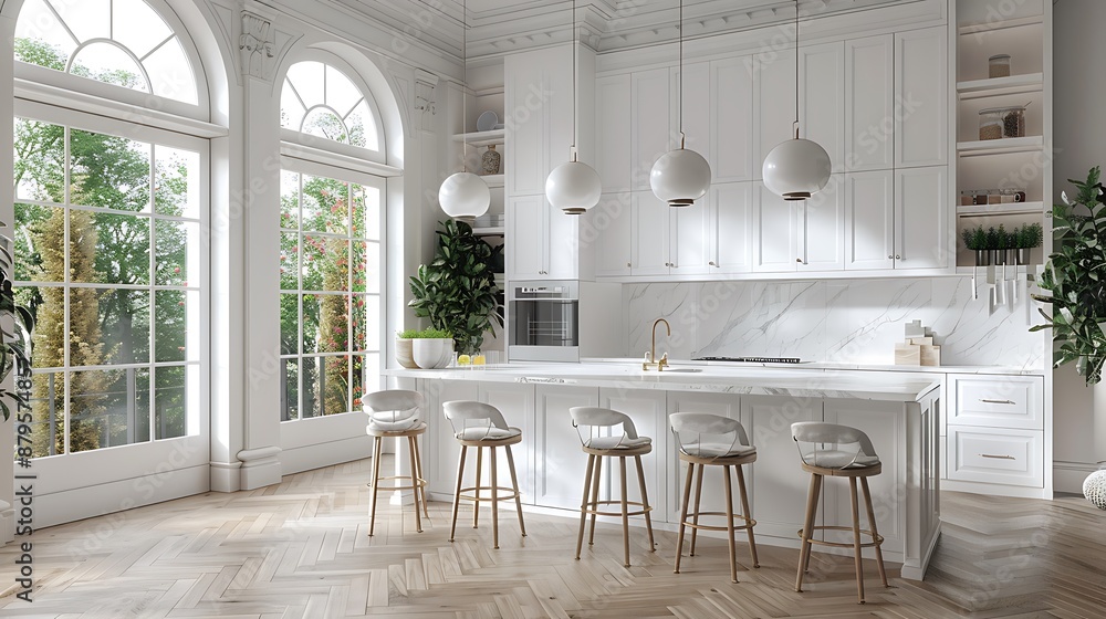 Fototapeta premium Modern Kitchen with White Cabinets and Island