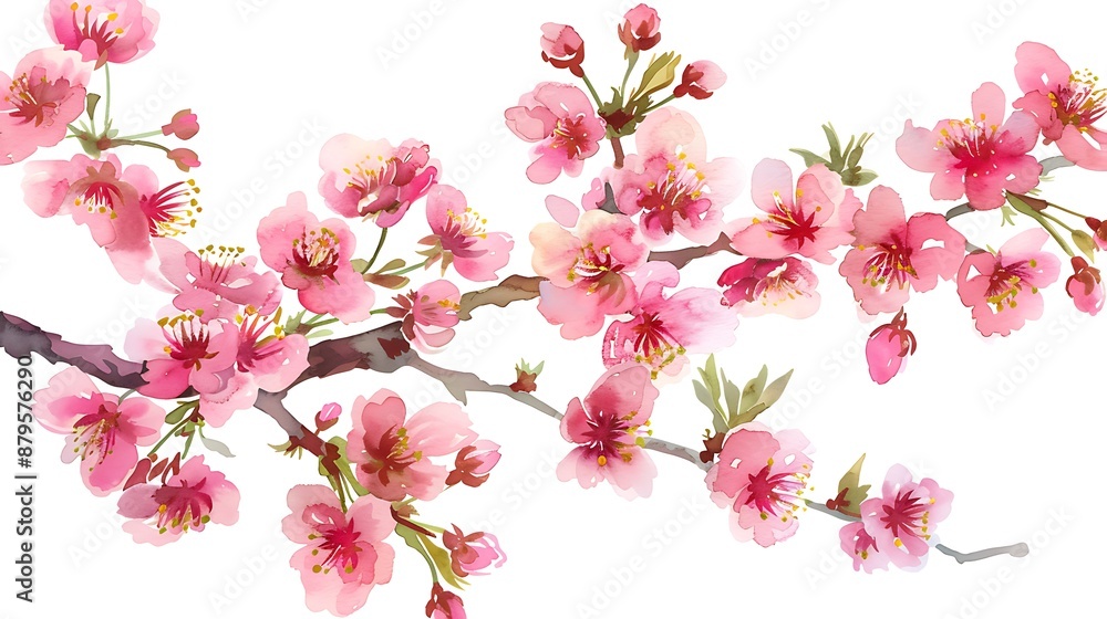 Naklejka premium Delicate Watercolor Cherry Blossoms