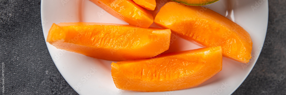 Melon Charentais sweet fruit fresh meal food snack on the table copy space food background rustic top view Melon Charentais sweet fruit fresh meal food snack on the table copy space food background rustic top view