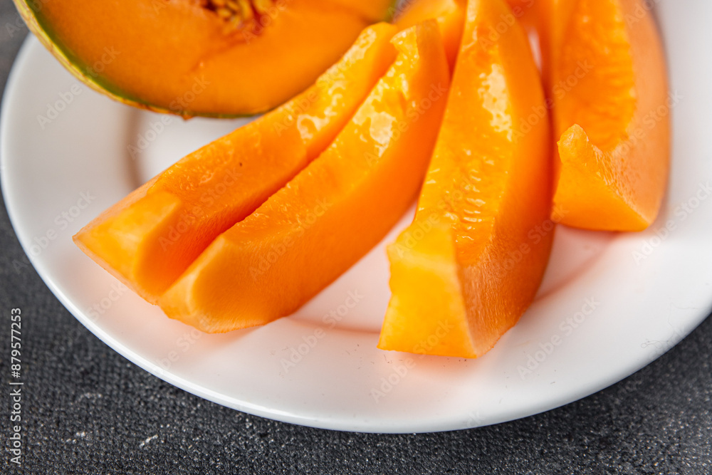 Melon Charentais sweet fruit fresh meal food snack on the table copy space food background rustic top view Melon Charentais sweet fruit fresh meal food snack on the table copy space food background rustic top view
