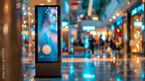 Obraz na płótnie A vertical out-of-home (OOH) poster display stands prominently in a retail environment, showcasing a digital screen for advertising w salonie