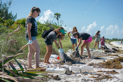 Amidst a polluted sea beach, passionate environmental activists work tirelessly to clean up the shore photo