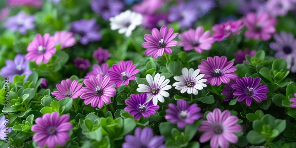 Vibrant Pansy Field with Purple and White Flower Blooms Vibrant Pansy Field with Purple and White Flower Blooms