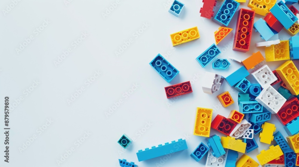 White background with scattered colorful bricks, providing space for text and showcasing variety in shapes and sizes. White background with scattered colorful bricks, providing space for text and showcasing variety in shapes and sizes.