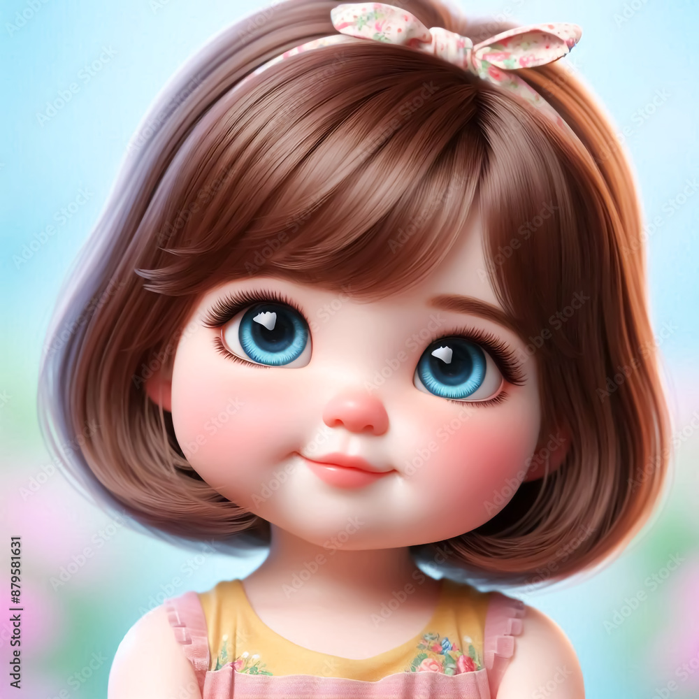 Cartoon portrait of a happy girl with big bright eyes. Children's illustrations for books, cards or other uses Cartoon portrait of a happy girl with big bright eyes. Children's illustrations for books, cards or other uses