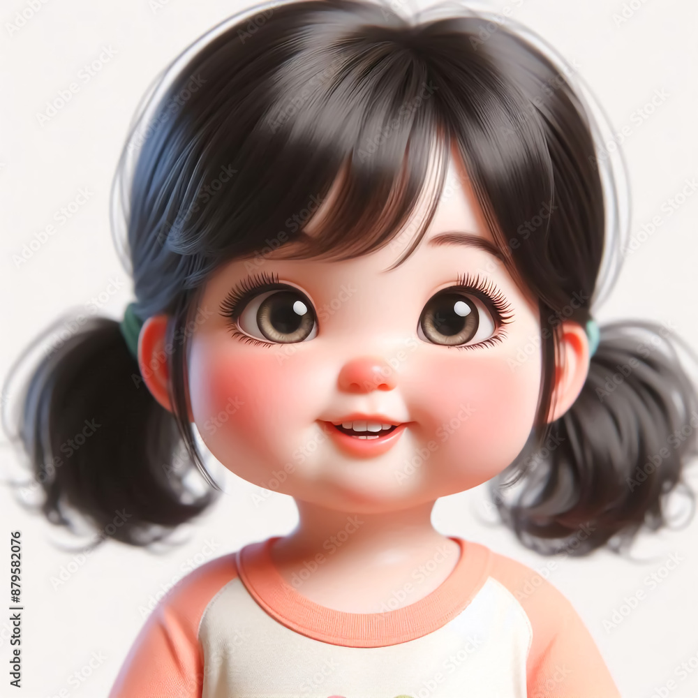Cartoon portrait of a happy girl with big bright eyes. Children's illustrations for books, cards or other uses Cartoon portrait of a happy girl with big bright eyes. Children's illustrations for books, cards or other uses