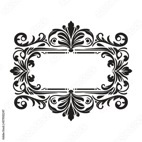 Elegant Black Floral Ornament Border Frame for vintage graphics Design, 