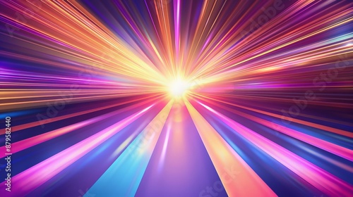 Render of 3D abstract background with bright neon rays.