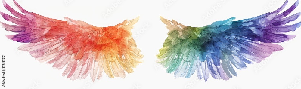 Obraz premium Transparent background with rainbow pride wings.