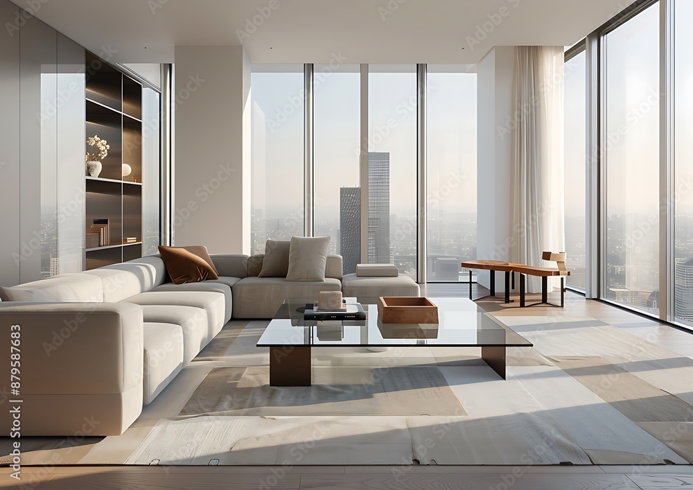 Fototapeta premium Modern Living Room with City View
