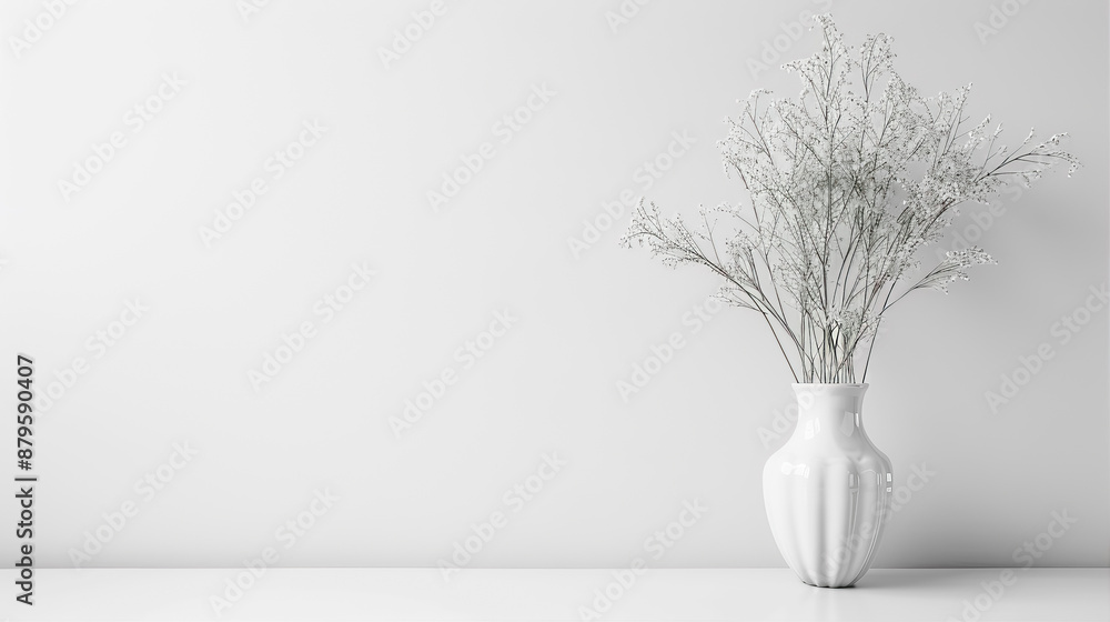 A single green plant in a white pot against a plain white background A single green plant in a white pot against a plain white background