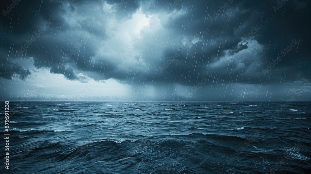 A stormy ocean with dark clouds and rain. The sky is filled with storm clouds and the water is choppy A stormy ocean with dark clouds and rain. The sky is filled with storm clouds and the water is choppy