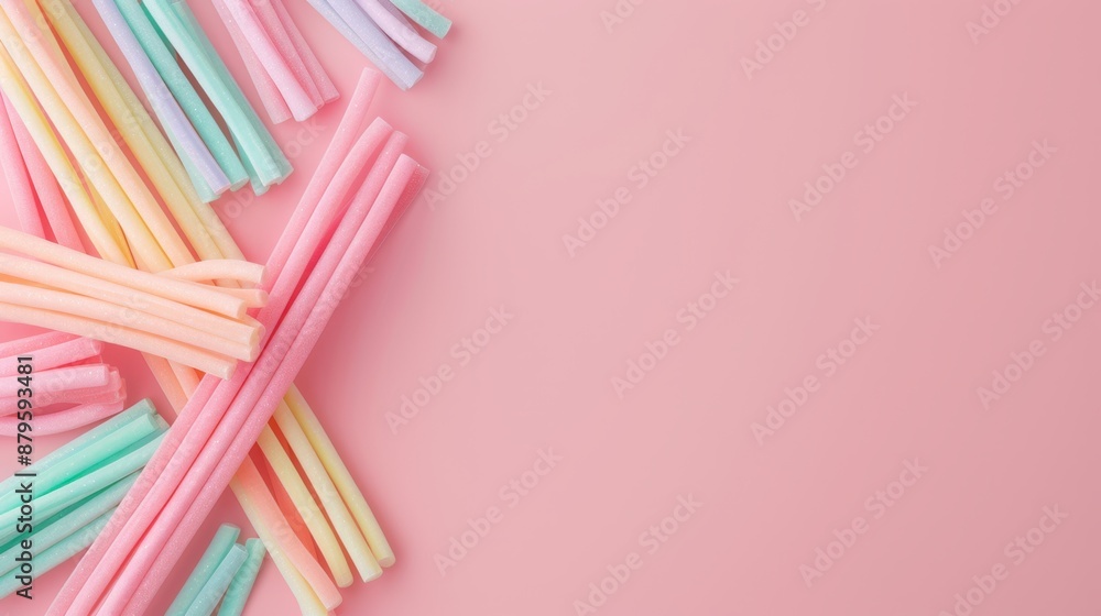 3D-rendered pastel candy sticks in a fun arrangement, free space for text 3D-rendered pastel candy sticks in a fun arrangement, free space for text