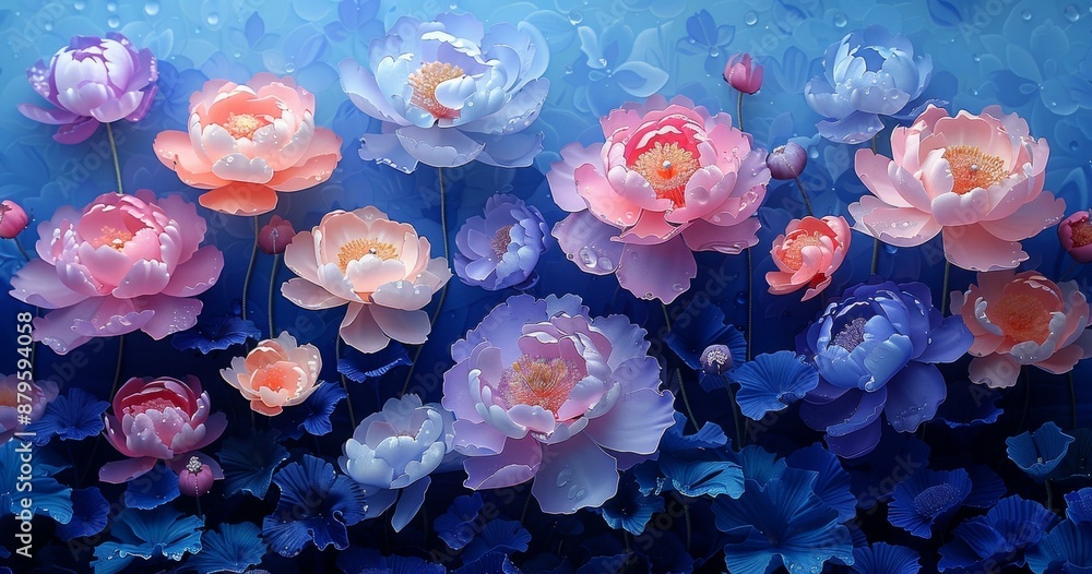 Obraz premium Vibrant Watercolor Flower Painting, Blue and Pink Flowers with Calm Background