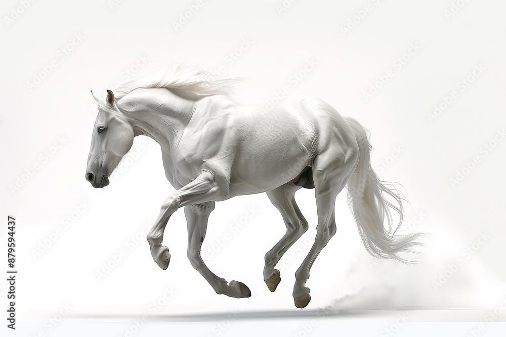 Stock image of an isolated white horse unicorn running Stock image of an isolated white horse unicorn running