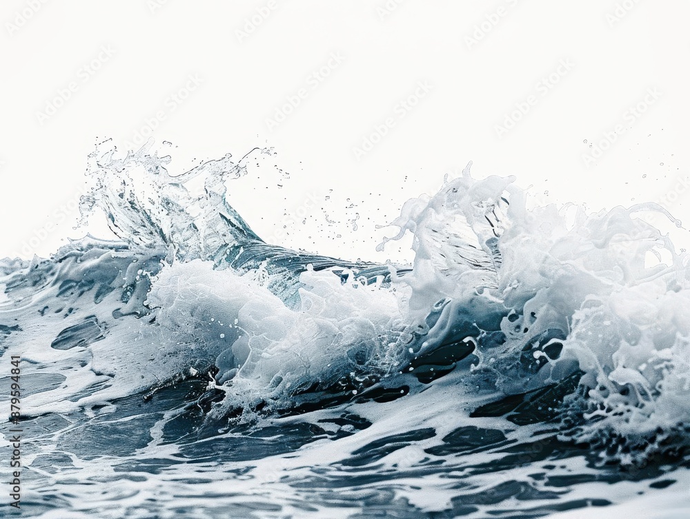 dynamic capture of a cresting ocean wave frozen in motion against white ...