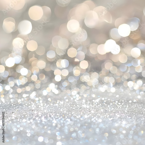 abstract background of glitter vintage lights . silver and white. de-focused. banner 