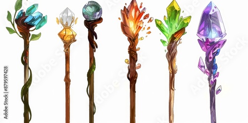 Magic wizard staff isolated on transparent background. photo