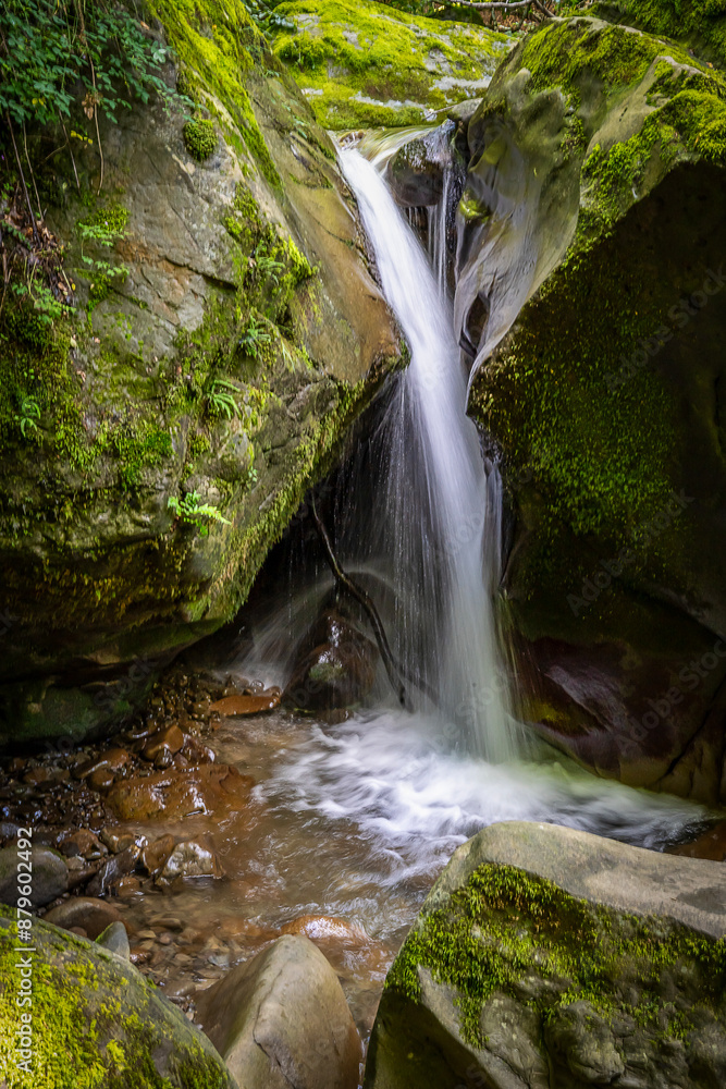 mountain waterfall , A mountain stream flows past green mossy rocks, mountain waterfall , A mountain stream flows past green mossy rocks,