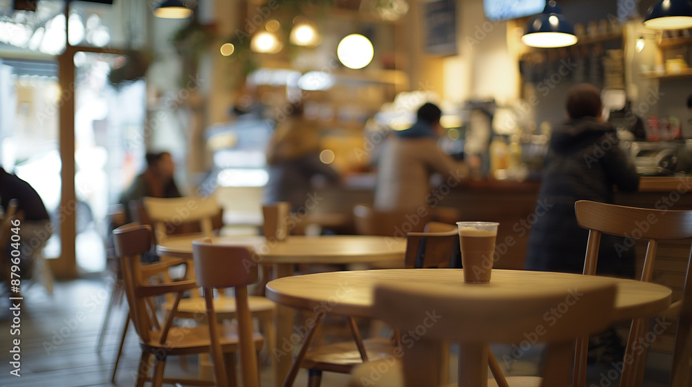 A cozy restaurant, cafe, or coffee shop interior with blurred vintage-style lights. Blurred image shows a cafe with several chairs and tables. People are sitting at tables A cozy restaurant, cafe, or coffee shop interior with blurred vintage-style lights. Blurred image shows a cafe with several chairs and tables. People are sitting at tables