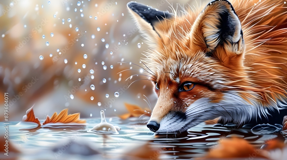 Red Fox Enjoying Maple Syrup Dripping from Its Fur in Autumn Woodland Red Fox Enjoying Maple Syrup Dripping from Its Fur in Autumn Woodland